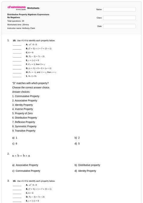Afbeeldingsresultaten voor Distributive Property Worksheets with Answer Key