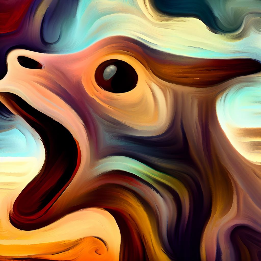 Create a surreal painting of an animal makes an onomatopoeic sound