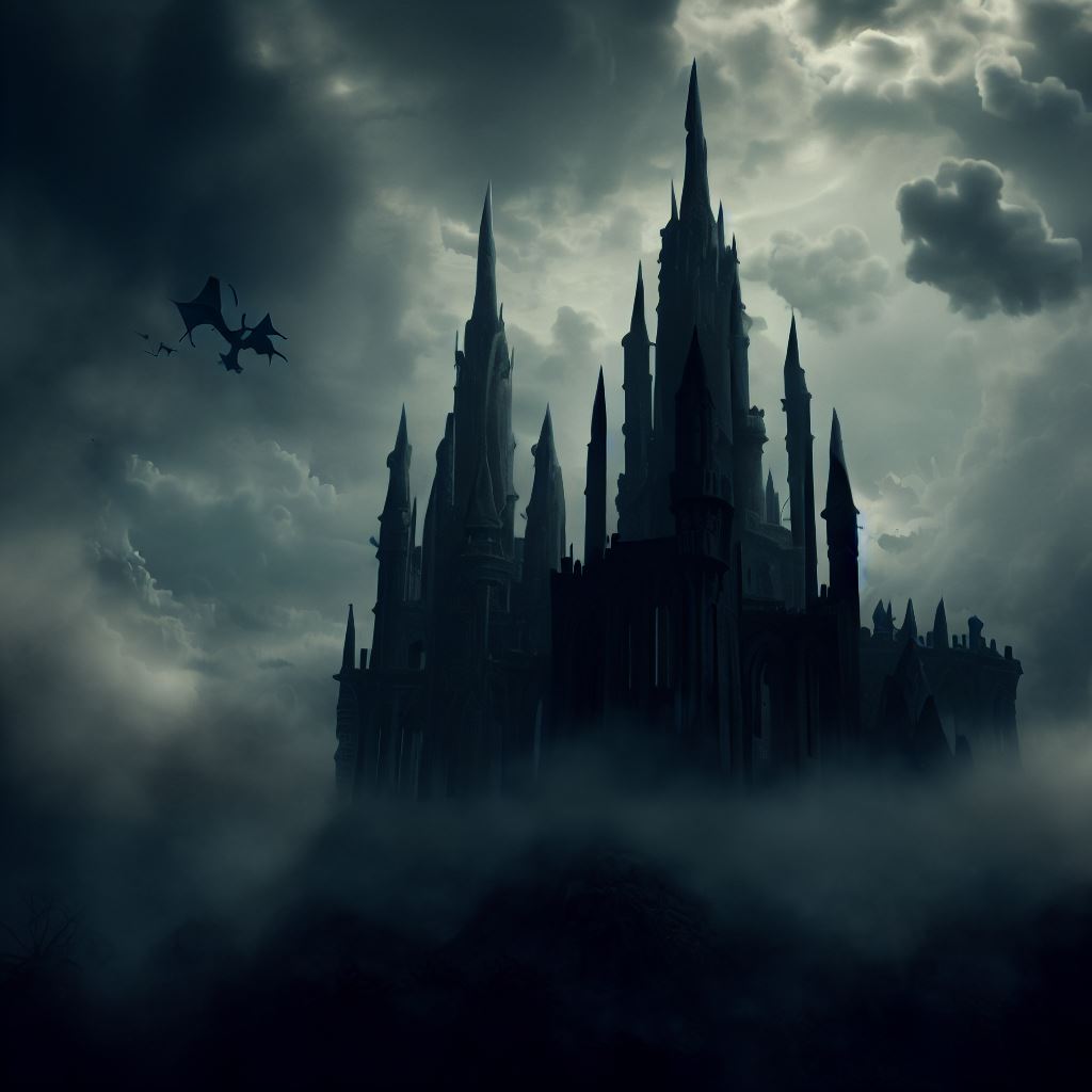 Imagine a dark, gothic castle, towering among the clouds, where vampires and dragons reside.. Image 3 of 4