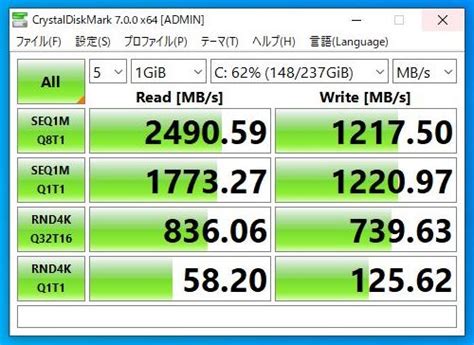 Crystal Disk Mark SSD 256 に対する画像結果