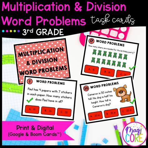 Image result for 3rd Grade Multiplication Word Problems Task Cards