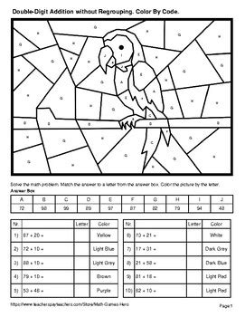 Double-Digit Addition Worksheets Color に対する画像結果