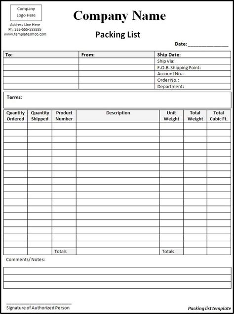 Generic Packing List Template に対する画像結果