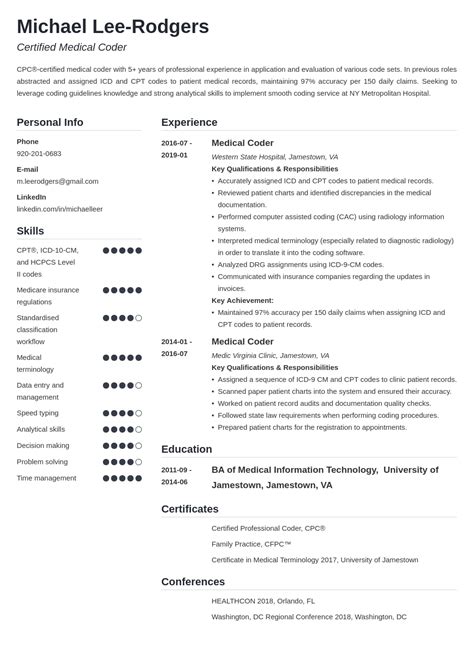 Afbeeldingsresultaten voor Medical Coding Resume Sample
