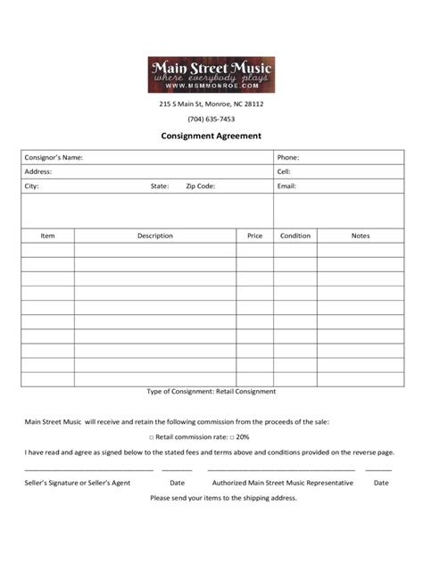 Image result for Printable Consignment Form