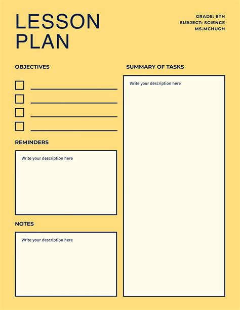 Toradh íomhá ar Simple Lesson Plan Template