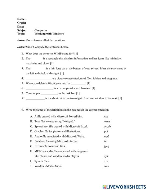 Image result for Windows Desktop Computer Worksheet