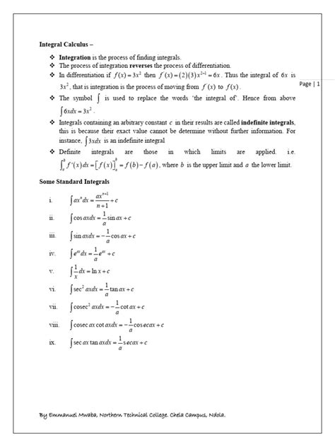Image result for Integral Calculus Notes