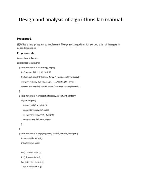 Toradh íomhá ar Design and Analysis of Algorithms Lab Manual