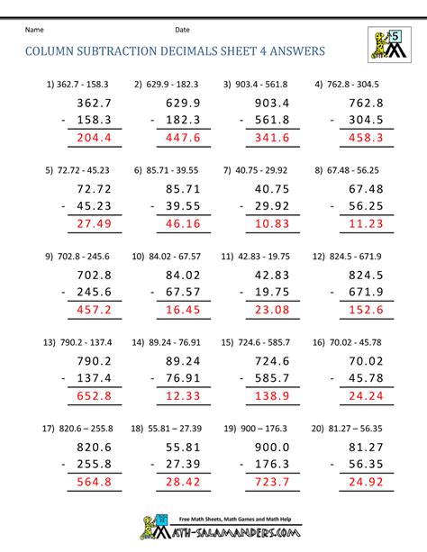 Image result for 5th Grade Math Subtraction Worksheets