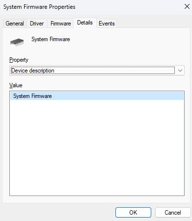 Toradh íomhá ar Device Manager System Firmware Error