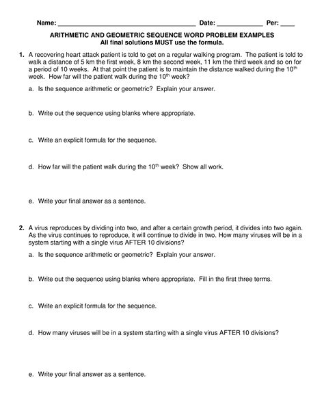 Arithmetic Sequence Word Problems Worksheet に対する画像結果