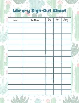 Image result for Classroom Library Sign Out Sheet
