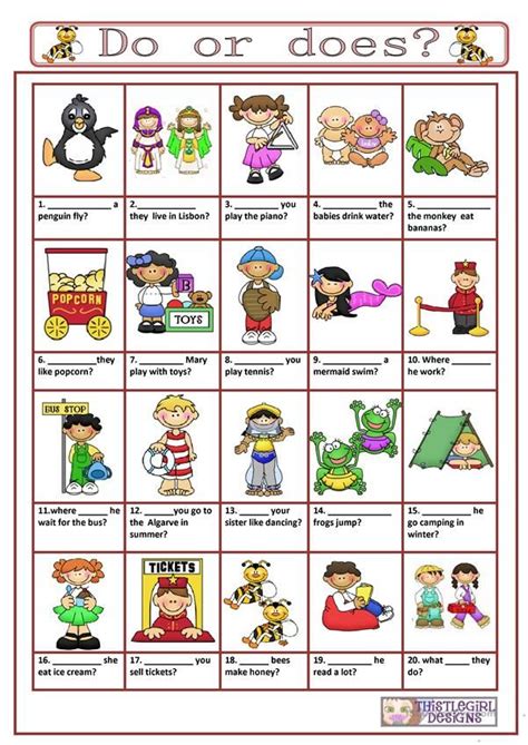 Afbeeldingsresultaten voor Worksheet Do/Does Questions