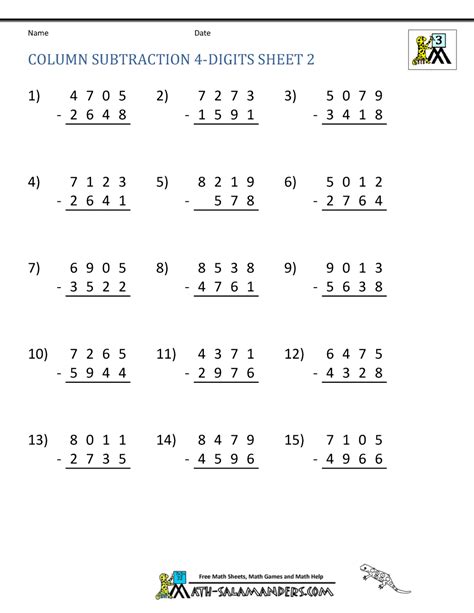Afbeeldingsresultaten voor Printable Subtraction Worksheets 3rd Grade Math
