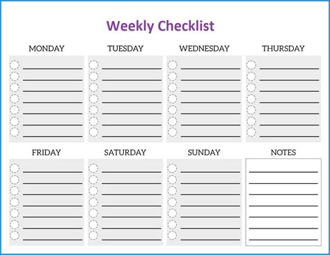 Image result for Weekly Checklist