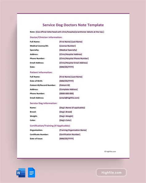 Image result for Service Dog Doctors Note Template