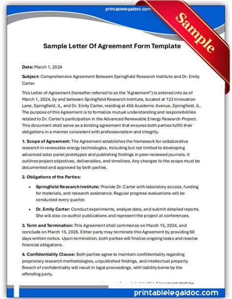 Toradh íomhá ar Simple Letter of Agreement Template