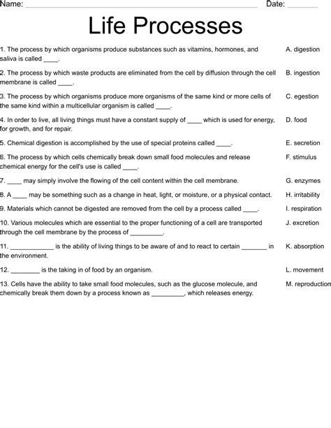 Image result for 7 Life Processes Worksheet