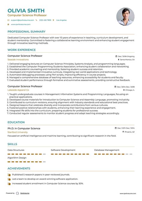 Image result for Computer Science Assistant Professor Resume
