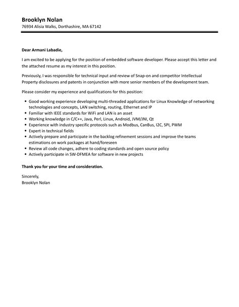 Image result for Cover Letter Embedded Software Developer