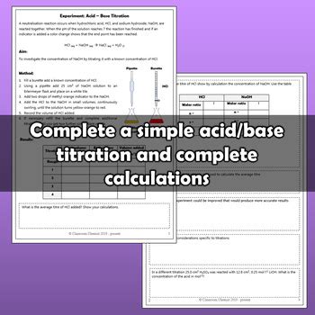 Image result for Acid-Base Titration Calculation Worksheet