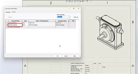 Toradh íomhá ar SolidWorks Link Model to Drawing