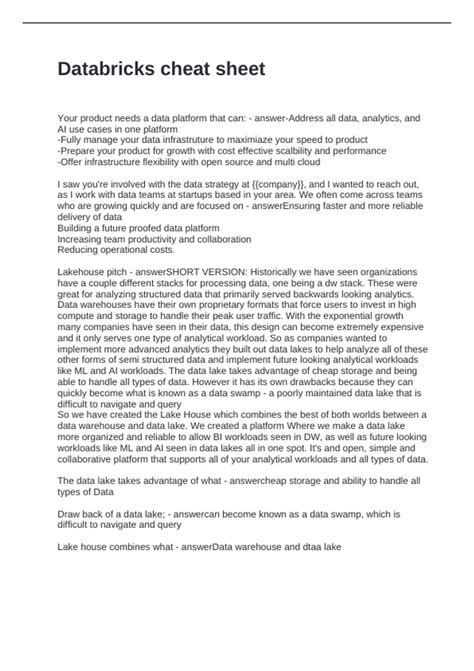 Toradh íomhá ar Databricks Code Shortcuts Sheet