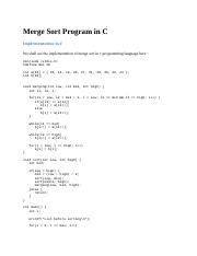 Image result for Merge Sort Using C Program