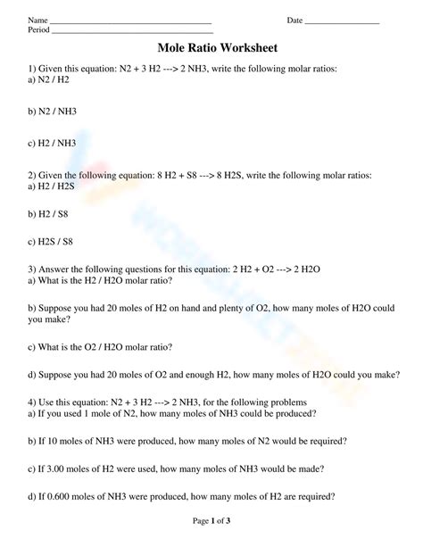 Image result for Mole Ratio Practice Problems