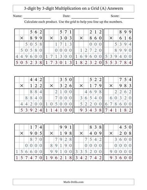 Image result for 3X3 Multiplication Algorithm Worksheet Graph