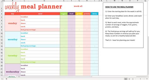Image result for Example Excel Spreadsheet Meal Planner