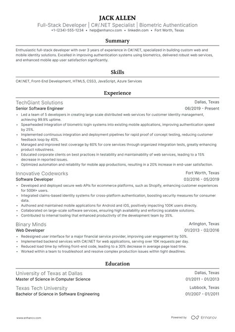 Senior Developer Resume Examples に対する画像結果