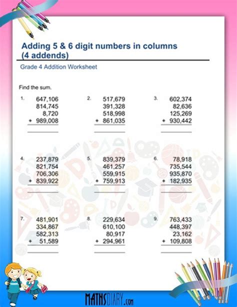 4th Grade Math Worksheets Addition に対する画像結果