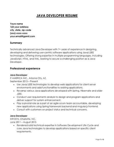 Image result for Single-Page Java Developer CV Format for Canadian Application