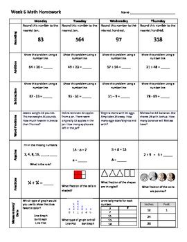 Image result for 3rd Grade Weekly Homework Sheet Answer Key