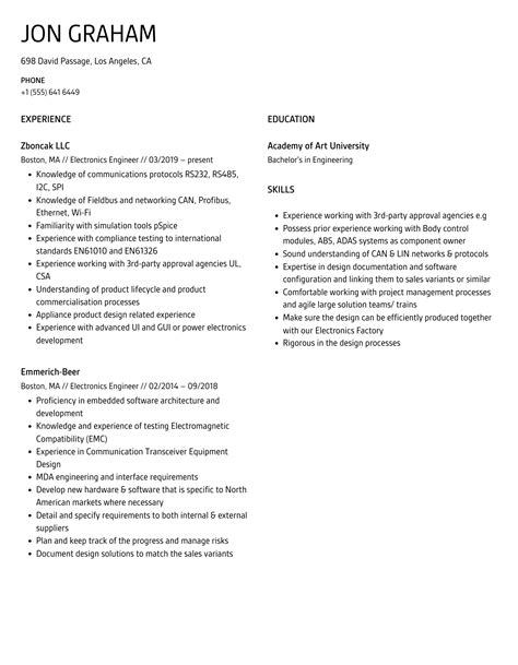 Toradh íomhá ar Electronics Engineer Resume Sample
