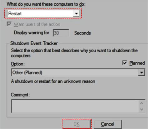 Toradh íomhá ar Remote Desktop Restart Computer
