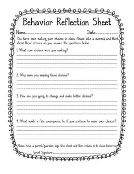 Behavior Reflection Sheet for First Grad に対する画像結果