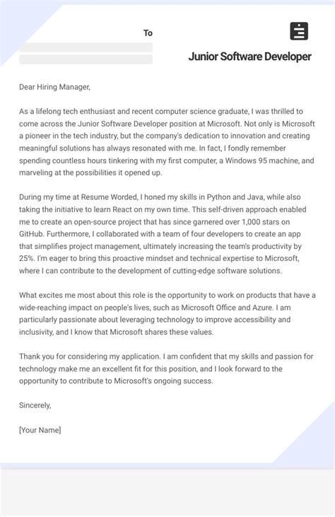 Image result for Example of Junior Software Developer Cover Letter