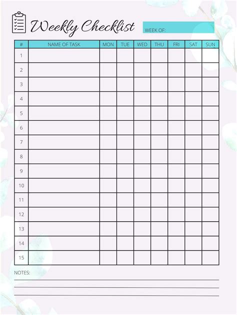 Image result for Weekly Checklist Printable