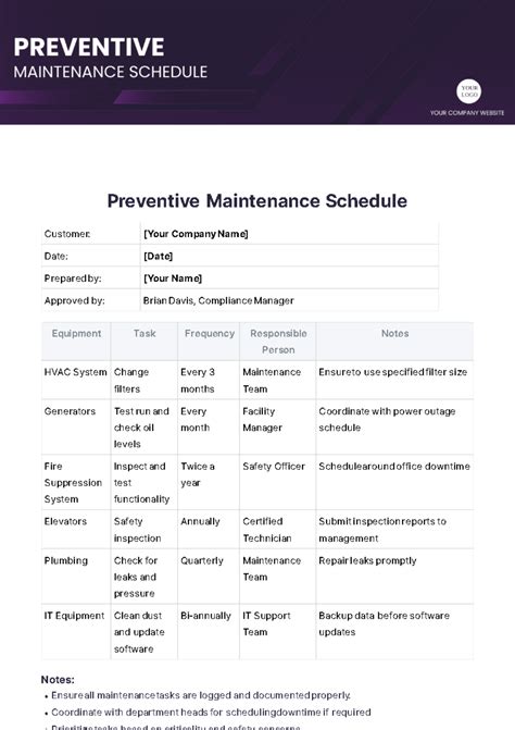Image result for Maintenance Schedule Template