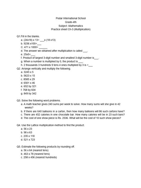 Image result for 4th Grade Multiplication Test