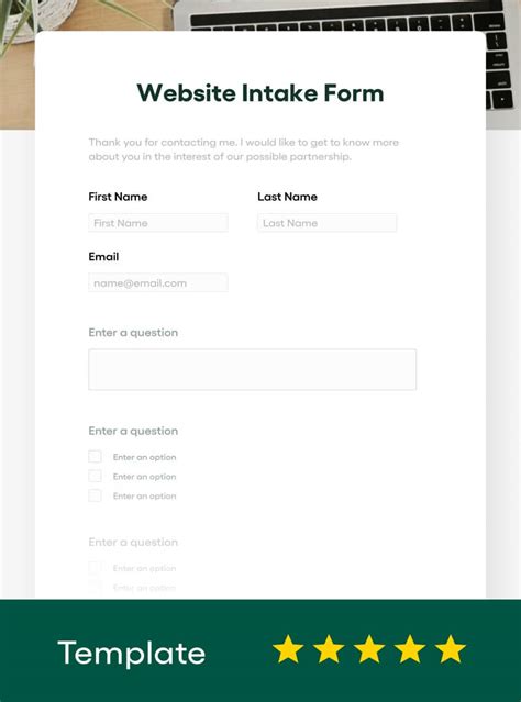 Simple Website Intake Form Template に対する画像結果