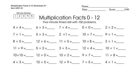 Image result for Multiplication Facts 0 12 Worksheet