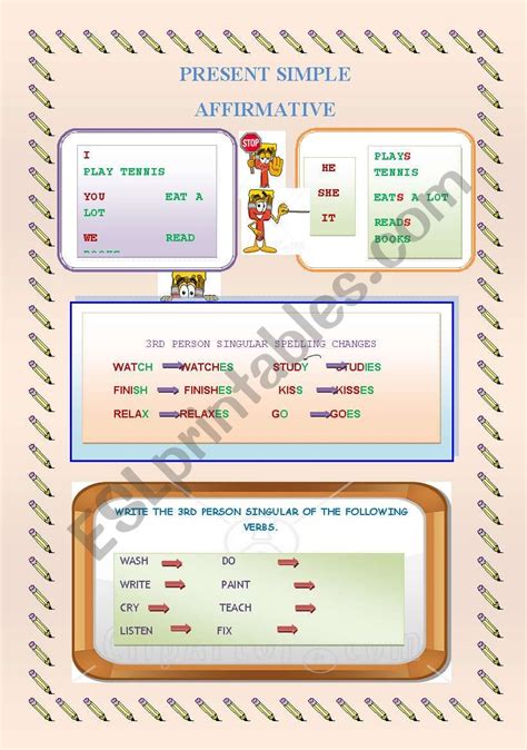 Toradh íomhá ar Present Simple Affirmative Workseets