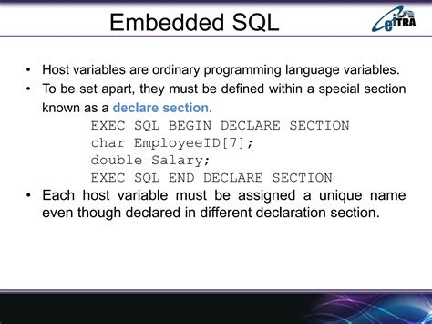 Image result for Give an Example to Illustste Embedded SQL