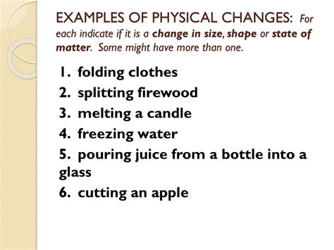 Image result for 20 Examples of Physical Changes