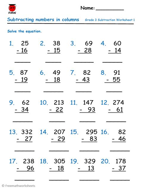 Image result for 3rd Grade Math Worksheets Subtraction