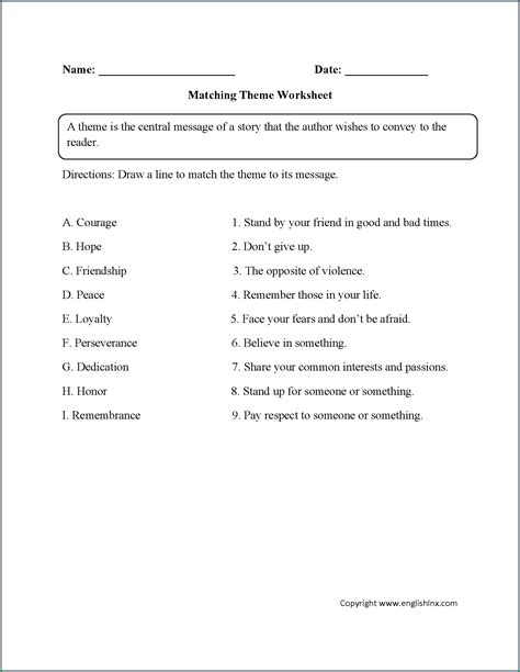 Image result for Find the Theme Worksheet